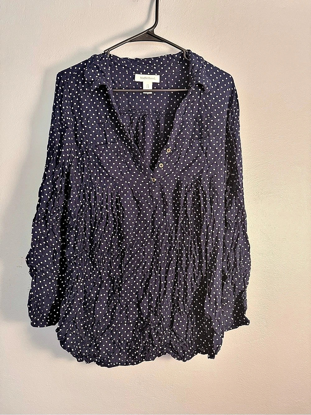 Motherhood Maternity Polka Dot Long Sleeve Blouse in Blue & White